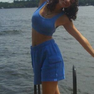 Aritzia Women's Athletic Shorts and Crop Tank Set in Bright Blue